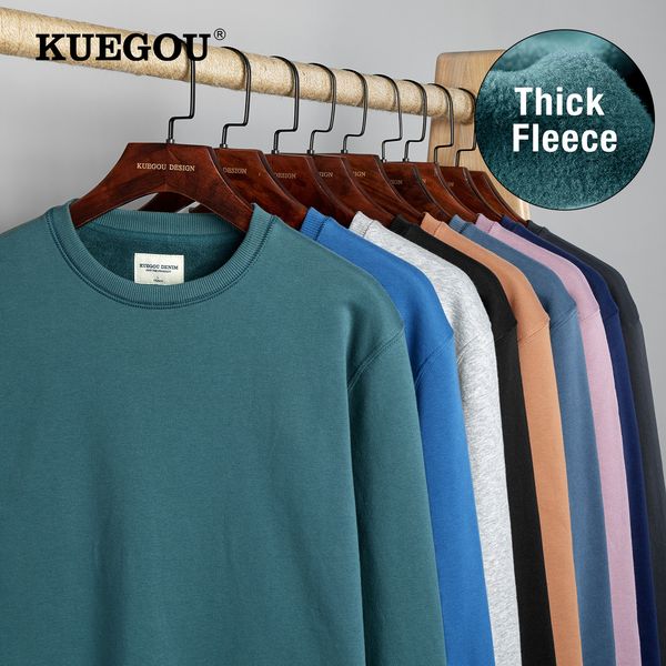 

men's hoodies sweatshirts kuegou autumn winter men thick fleece sweatshirt casual basic jogger solid color quality plus size warm hoodi, Black
