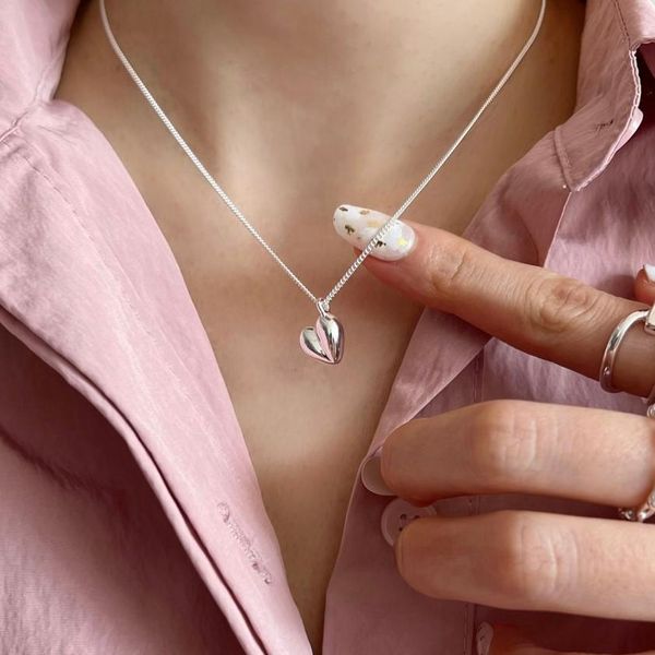 

authentic 925 sterling silver love heart necklace pendants simple style dainty geometric pendant necklaces for women girls birthday gifts
