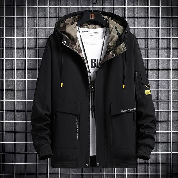 

men s jackets spring and autumn casual fashion oversized work clothes hooded coat windbreaker  8xl 230308, Black;brown
