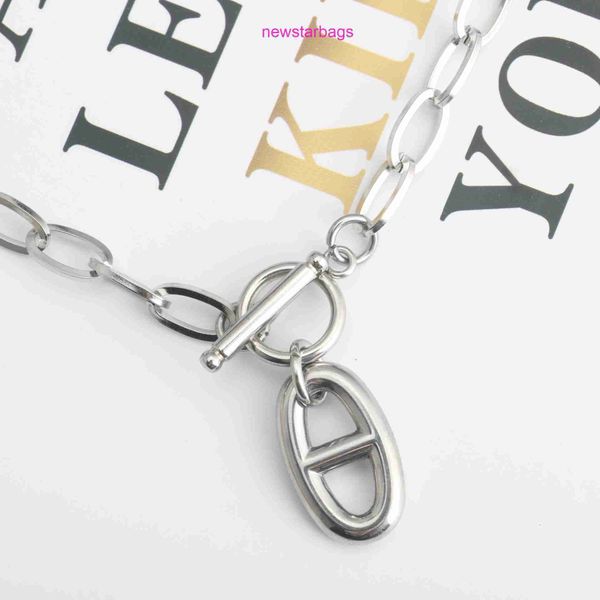 

designer herms necklace for sale niche design coffee bean titanium steel chain word buckle pig nose female ins personality clavicl bc76, Silver