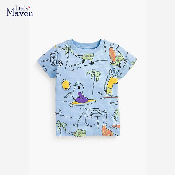 

t-shirts little maven 2-7 years summer kids tees shirts cartoon dinosaurs pattern baby boys clothes for children's clothing cotton l23, Blue