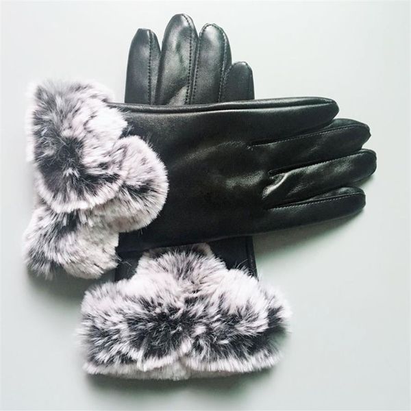 

23cm 10cm fashion black leather gloves women men outdoor sports winter warm luxury glove five fingers covers243e, Blue;gray