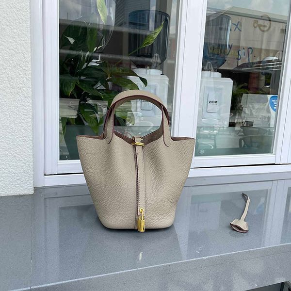 

designer original herms gold buckle genuine leather vegetable basket bag layer cow leisure bucket pure hand soft large capacity