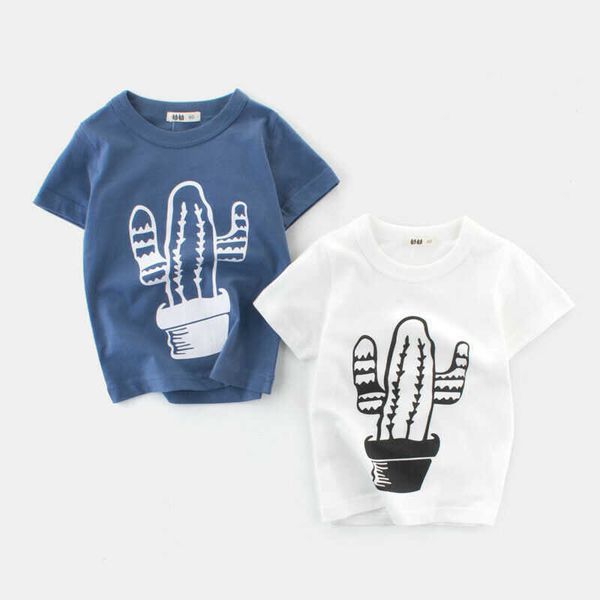 

t-shirts 1-10y infant boy baby summer short sleeve cartoon cute cactus pattern wild fashion clothes l230309, Blue