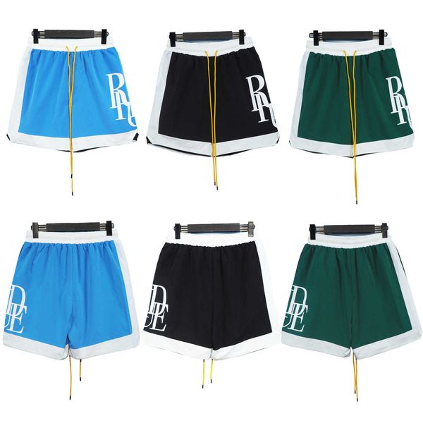 

2023s men shorts men's pants the correct version of 22ss american high street rhude patchwork color-block letter print loose five-piece, Black
