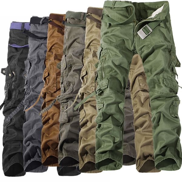 

men's pants military tactical pants men multipocket washed overalls men loose cotton pants male cargo pants for men trousers size 2842, Black