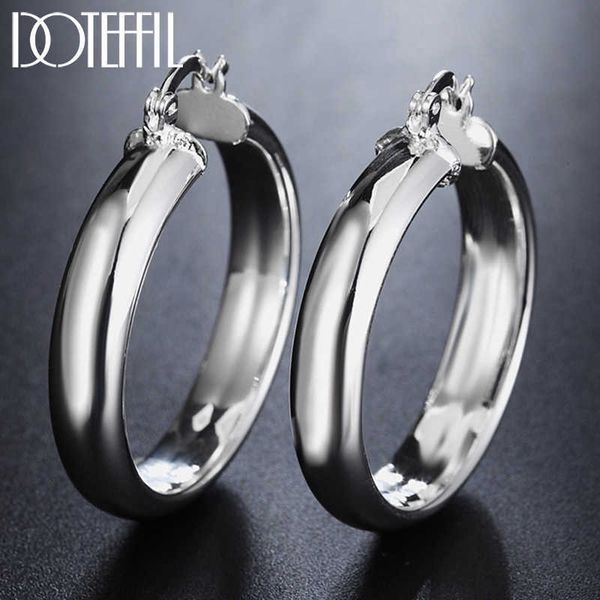 

charm doteffil 925 sterling silver 35mm circle smooth hoop earrings for women lady gift fashion charm engagement wedding jewelry l230309, Golden