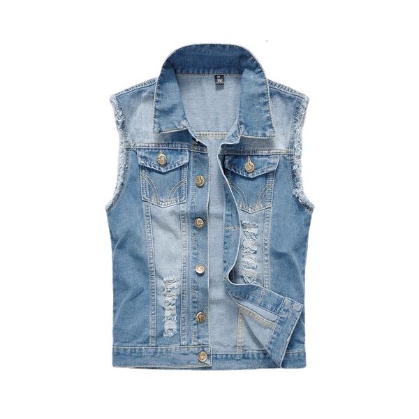 

men's vests men denim jackets waistcoats light blue ripped coats fashion male cotton slim black jeans 6xl 230309, Black;white