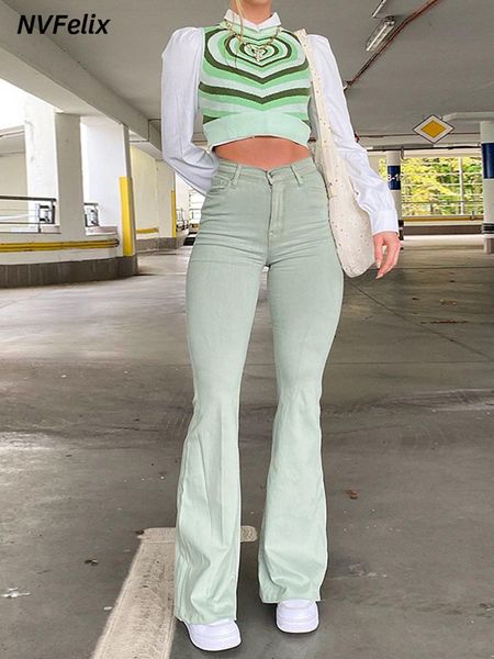 

women's jean flare jeans pants button down zipper stretch jeggings elastic denim cut leggings bootcut casual fashion trousers 230309, Blue