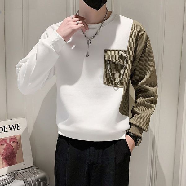 

men s t shirts stylish o neck spliced pockets asymmetrical t shirt men clothing 2023 spring oversized casual pullovers all match tee shirt 2, White;black