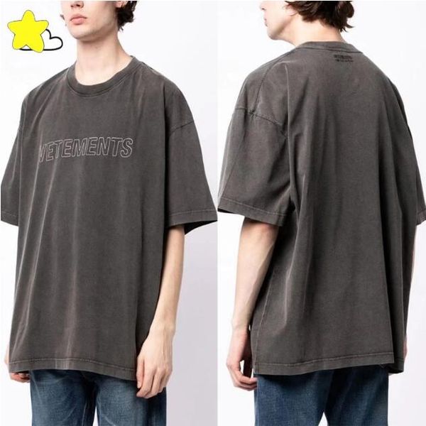 

men's plus tees 23ss vintage washed embroidered t-shirt women 1 quality oversized short sleeve, Black;brown