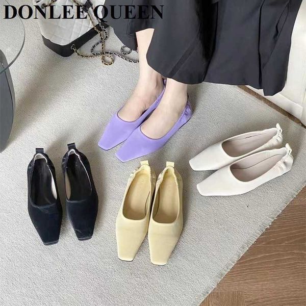 

dress shoes 2023 new spring flats ballerina shoes women fashion brand square toe flat ballet shoes female mixed colors loafers zapatos mujer, Black