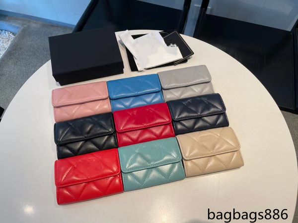 

sheepskin cc bag coin purse french woman card holder bag classic mini purse flap suture gold hardware bag of 8.5 cmhardware purse with pouch, Red;black