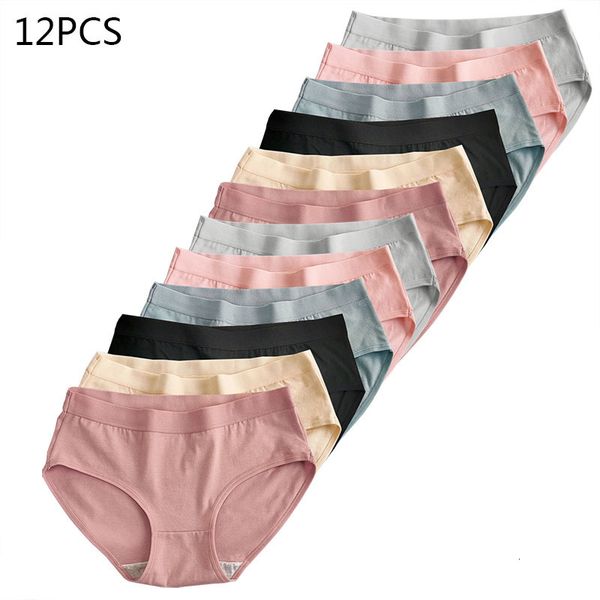 

women's panties 12 pieces of cotton women's underwear student panties low waist cute comfortable breathable antibacterial briefs 2, Black;pink