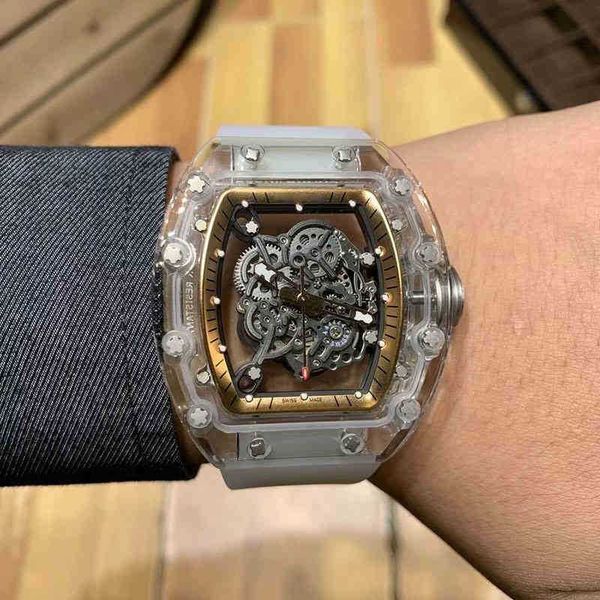 

automatic leisure rm055 fully richa mechanical mill business watch crystal case tape trend men high quality, Slivery;black