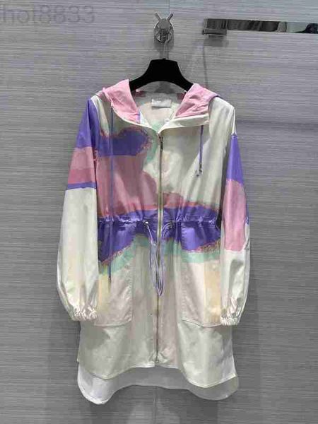 

women's jackets designer milan runway 2023 new spring summer hooded long sleeve print panelled coats brand same style zlo2, Black;brown