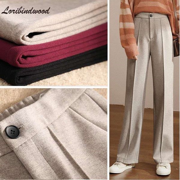 

women's pants capris woolen pants wool women's winter high-waist wide-leg pants loose casual straight-leg pants are thin and fall, Black;white