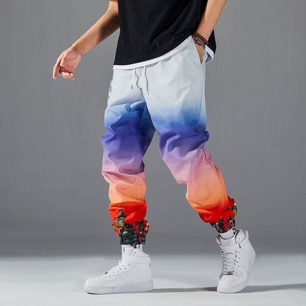 

men's pants men building print ombre drawstring waist casual 230310, Black