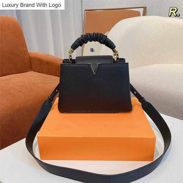 

l bag handbags women handbag tote bag shoulder crossbody bags removable belt plain capucines bb handbags purse genuine leather 27cm good qua, Black