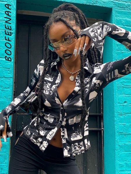 

womens blouses shirts boofeenaa street fashion button shirt blouses cyber y2k graffiti printed graphic tees womans long sleeve c85ch19 2303, White