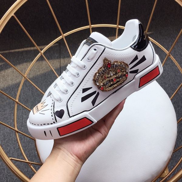 

the new round-headed lace-up casual shoes sneakers fashion flowers leather patchwork low-runway platform brand-name men's and women&#03, Black