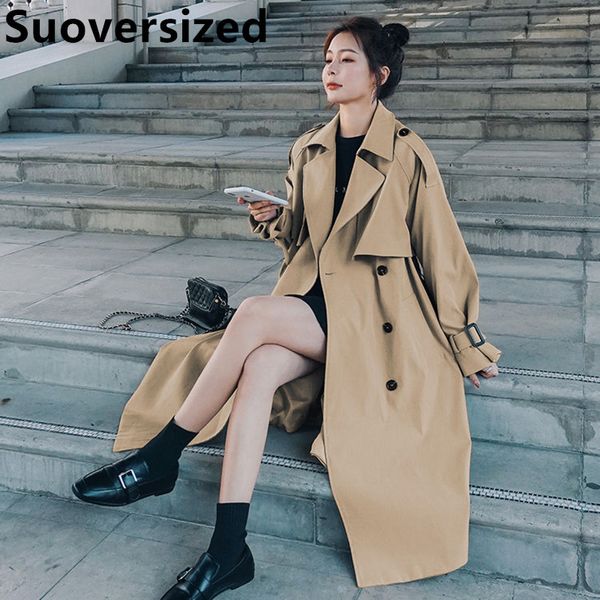 

women's jackets spring fall khaki long trench coats for women elegant korean loose oversized overcoats casual fashion streetwear windbr, Black;brown