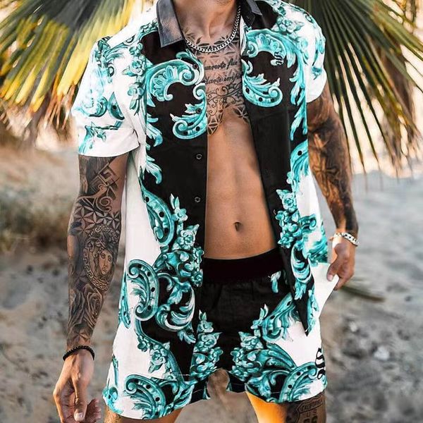 

sweatsuit mens summer tracksuits hawaii men's tracksuits blouse printed shirt shorts sets clothes designer tracksuit track suit uomo s, Gray