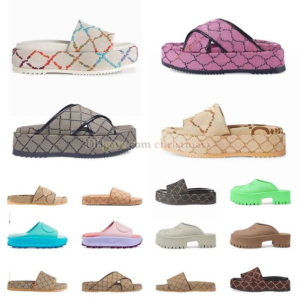 

2023 sandal slipper for womens platform slippers chunky sandals shoes fisherman sandal slide tpu rubber double g slides flip flops hook & lo, Black