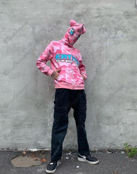 

mens hoodies sweatshirts pink demon letter print hoodies woman and men hoodie vintage high street sweatshirt harajuku oversized zip jacket 2, Black