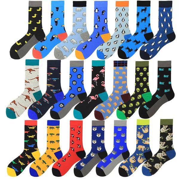 

2023 new design casual socks harajuku style sock funny cartoon flamingo penguin duck pattern animal happy socks men 2pcs=1pairs n1, Black