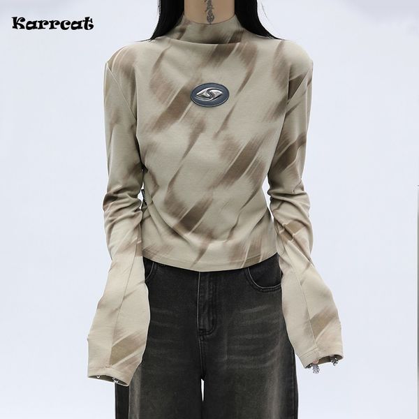 

women's tshirt karrcat grunge turtleneck t shirt cyber y2k korean fashion chic tshirts 3d harajuku tee shirt vinatage streetwear 00s 2, White