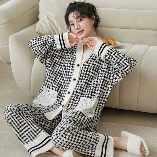 

women's sleepwear spring autumn polyester cartoon print pajama sets women pyjamas polka dots sleepwear pijama mujer homewear clothing n, Black;red