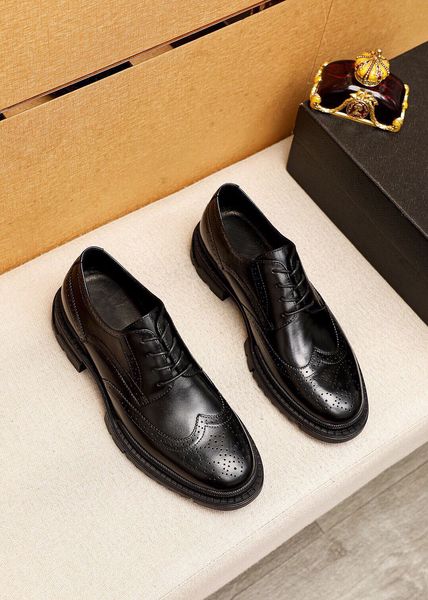 

2023 mens brogues dress shoes casual fashion breathable flats male brand formal wedding lace-up platform business oxfords size 38-45, Black