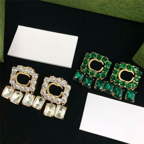 

charm womens double g-letter earrings luxury designer hollow geometric pattern diamond inlaid earstuds engagement wedding jewelry, Golden