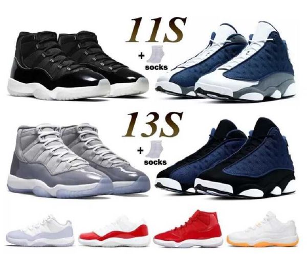 

big boy 11s basketball shoes kids concord 45bred space jam navy gum court purple brave blue 13s trainers sneakers, Black