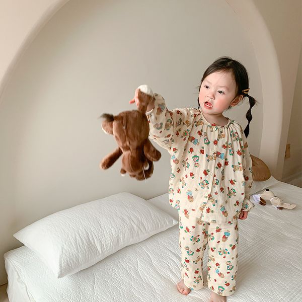 

pajamas children's pajamas set baby girls cotton pants sets spring long sleeve baby suit kids clothes born cartoon sleepwear 230310, Blue;red