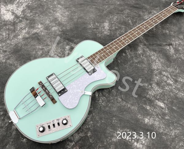 

electric bass guitar 4 strings thin green solid color white tortoise pickguard hh mini pickups rosewood fingerboard ing