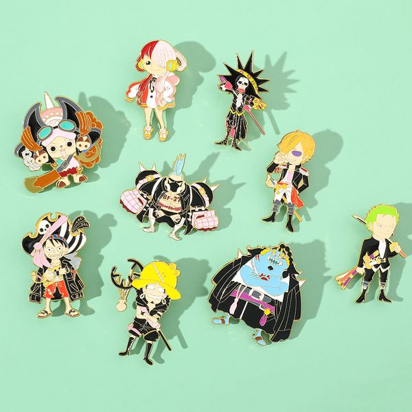 

japanese one piece characters figures pin cute anime movies games hard enamel pins collect metal cartoon brooch backpack hat bag collar lape, Blue