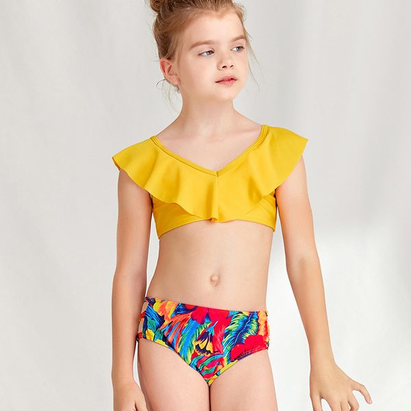 

girls swimsuit two pieces bikini set ruffle falbala swimwear bathing suits