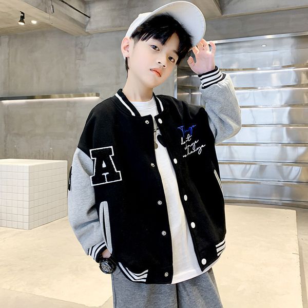 

jackets kids bomber jacket children spring autumn letter print outerwear boys streetwear varsity baseball uniform coats 4 6 8 10 12 14 y 230, Blue;gray