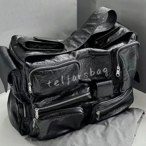 

superbusy large sling bag in black arena lambskin aged-silver hardware fanny pack designer women men superbusy beltpack double zipped closur