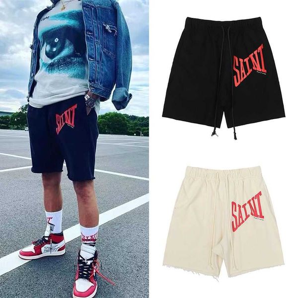 

men's shorts american fashion brand saint michael simple printed cotton terry casual loose shorts for young men and women, White;black