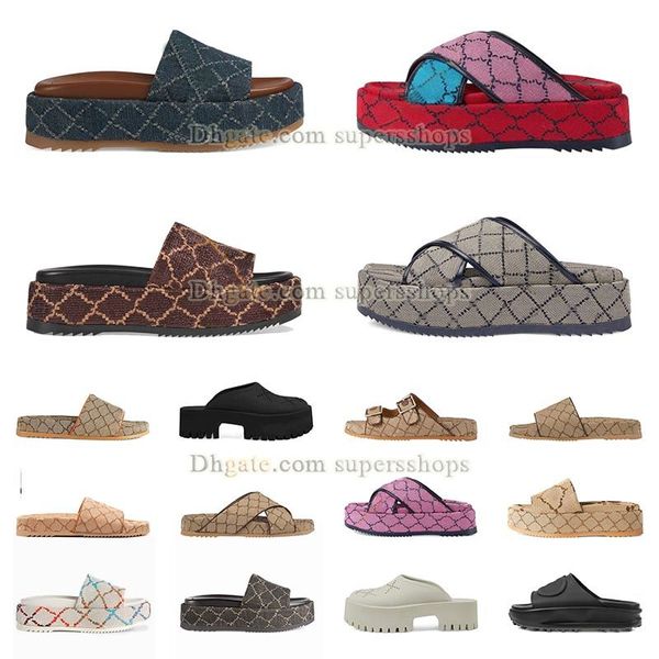 

2023 luxury womens platform slide sandal famous slipper thick bottoms lady flip flops embroidery pink black printed designer summer beach dh