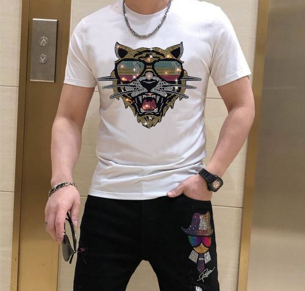 

s-6xl anime t-shirt men tshirts rhinestones for man summer fashion drill t-shirts streetwear 32, White;black