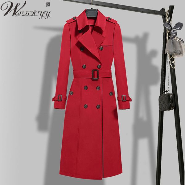 

women's jackets long trench coat elegant turn down collar classic windbreaker spring autumn female double breasted black with belt 2303, Black;brown