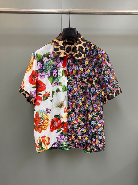 

2023 summer men's short-sleeved shirt t-shirt flower print cotton shirt beach holiday pattern loose shirt, White;black