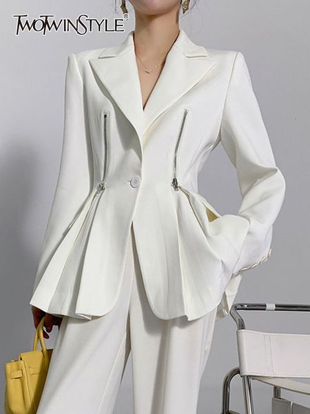 

women's suits blazers twotwinstyle korean blazer for women notched collar long sleeve patchwork zipper solid blazers female spring clot, White;black