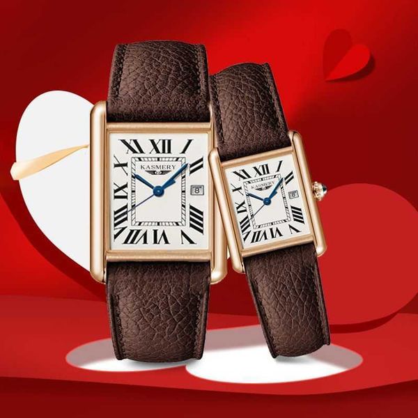 

women watches swiss luxury mechanical ladies square movement fashion couple accessory pair quartz of new series men's and women's, Slivery;golden