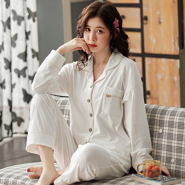 

women's sleepwear winter 100% cotton pajama for womenspring full sleeves soild white pijama mujer invier pure cotton sleepwear pink pyj, Black;red