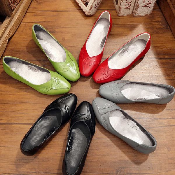 

dress shoes genuine leather women shoes mother single shoes spring autumn work shoes cowhide loafers casual shallow flat shoes big size3542, Black